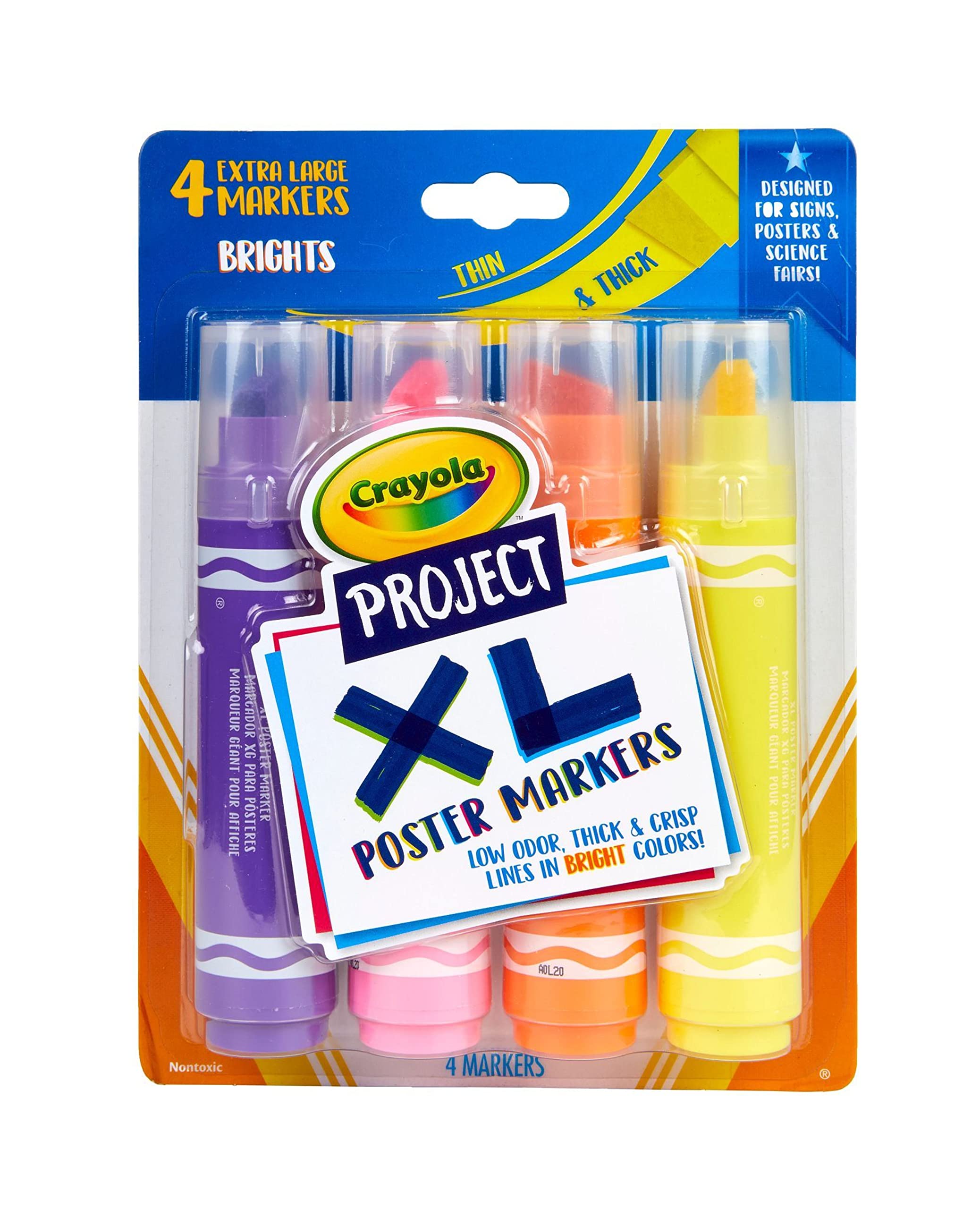 Crayola XL Poster Markers, Assorted Bright Colors, School Supplies, 4Count