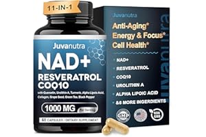 JUVANUTRA NAD Supplement 11-in-1 Extra Strength – Liposomal NAD with Resveratrol, CoQ10, Urolithin A, ALA & Turmeric – Supports Anti-Aging, Cellular Repair, Energy & Focus – for Women & Men – 60 Capsules