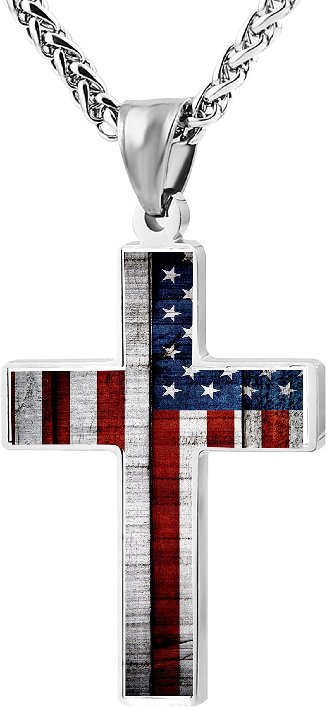GHFDD1DF6 American Flag DIY Jewelry Zinc Alloy Cross Pendant Necklace for Men Women with Necklace,24 Inch
