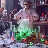 Tiangrid 24 Pcs Halloween Decorations Mad Scientist Props Kit Lab Props | Include Eyeball, Spooky Spiders, Cylinder, Plastic Beaker, Green String Lights, for Science Apothecary Birthday Classroom