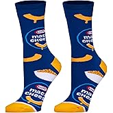 Cool Socks - Kraft Mac & Cheese Crew Socks - Food Graphic Novelty Sock - Size Medium for Men, Women & Kids - Fun Pop Culture Crazy Merch - Comfy Cotton Blend - Gift for Foodies Birthdays Holidays