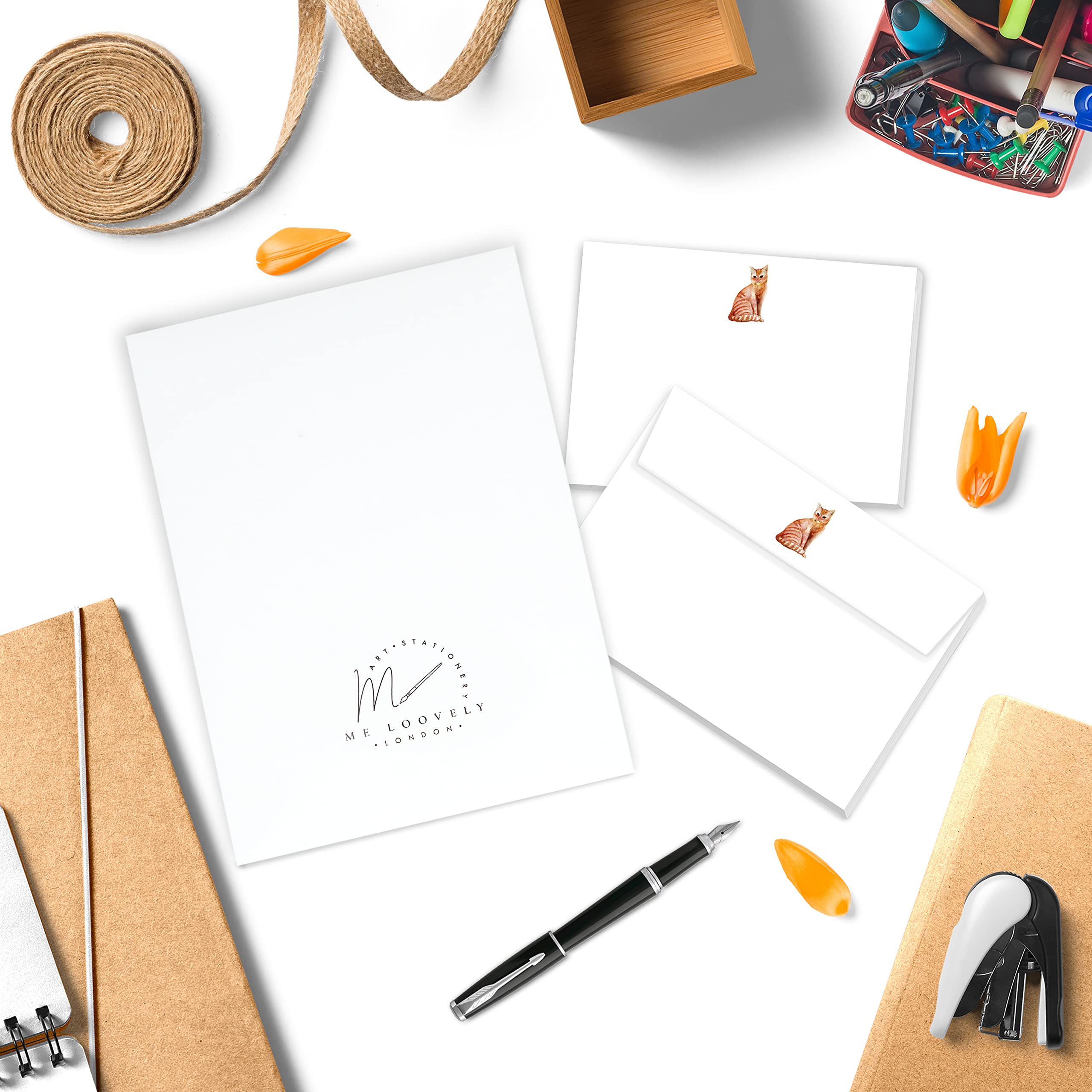 Me Loovely Ginger Cat Flat Notecard And Envelopes Set A6 Size Greeting Card All Occasions Notecards For Birthday Thank You & Invitation | Christmas Gifts (10 Cards and 10 Envelopes with Gift Envelope)