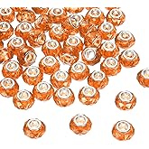 HARFINGTON 100Pcs 14mm Large Hole Acrylic Beads Orange European Loose Round Faceted Rhinestone Craft Bead for DIY Bracelet Necklace Jewelry Making
