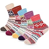 YANGYANG 5 Pairs Winter Warm Thick Crew Knit Socks for Women, Christmas Gifts, Stocking Stuffers