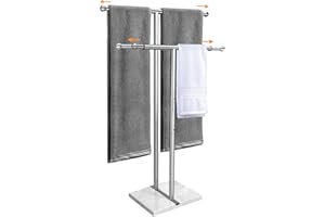 Kayfia 40" Standing Towel Rack with Weighted Marble Base, Width Adjustable & Taller Bathroom Towel Rack Stand, 2-Tier Towel Racks for Bathroom, Multiple Spaces Stainless Steel Brushed Finish