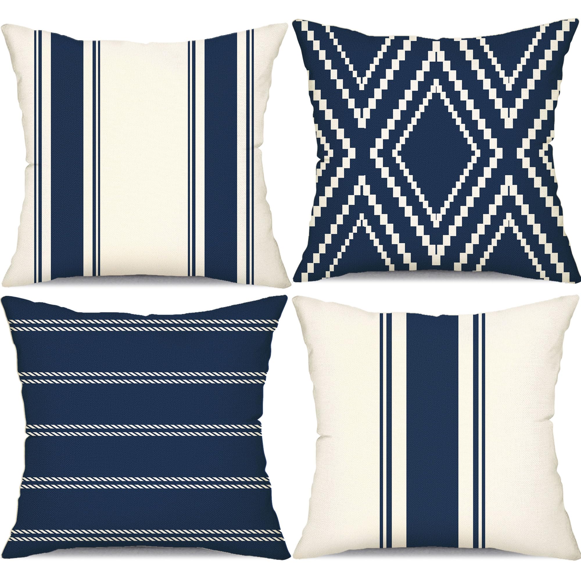 DFXSZ Outdoor Pillow Covers 18x18 Inch Set of 4 Navy Blue Waterproof Modern Geometry Throw Pillows Outdoor Summer Waterproof Decor for Patio Funiture Garden Polyester Cushion Covers 013N18