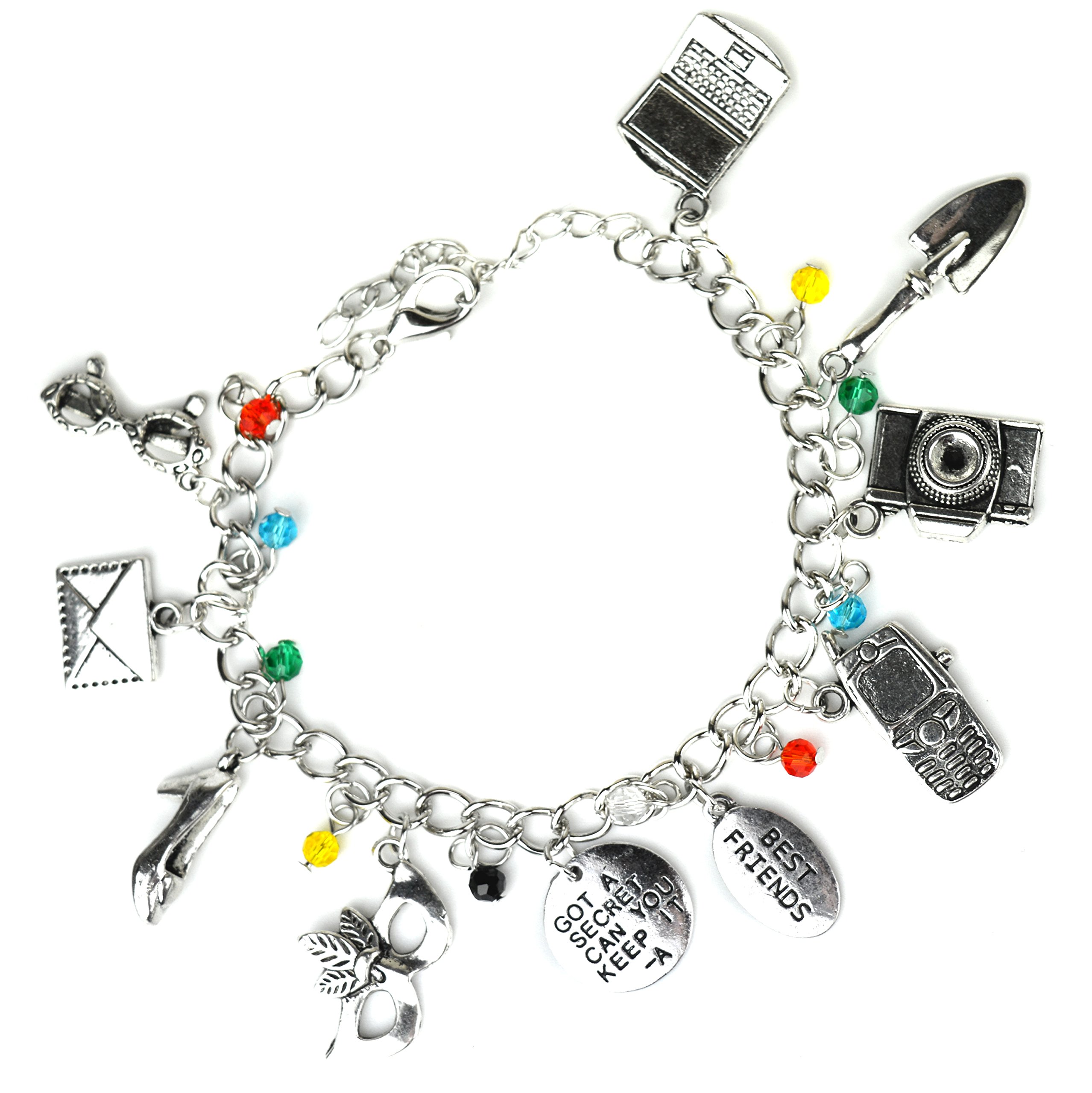 Beaux Bijoux Pretty Little Liars Charm Bracelet - Silver Tone Girly Charms - Gift Box Included
