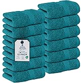 DAN RIVER 12-Pack Premium 100% Cotton Teal Face Towels for Bathroom - Reusable Face Wash Cloths for Showering 12x12 Inches - 550 GSM Super Soft & Absorbent Luxury WashCloths for Body, Spa & Gym