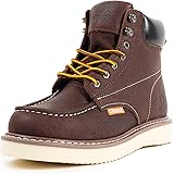Moc Toe Work Boots For Men Soft Toe 6” Full Grain Leather Breathable Water Resistant, Non Slip Wedge Comfortable Mens Work Bo