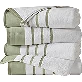 Great Bay Home Decorative Bath Towel Set - Cotton 4 Pack 54x27 Bath Towel Set - Durable Towels for Bathroom Decor (Desert Sage Green/Moss Green)