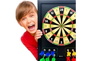 HMmagnets Large & Safe Magnetic Dart Board (Wooden Frame) for Kids & Adults - Fun Game for Up to 4 Players - Including 12 Colorful Darts + Dry Erase Score Board (2 Markers+Eraser) | Sturdy & Durable
