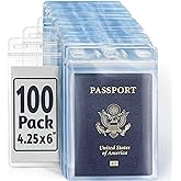 EcoEarth Passport & Identification Card Holders with Soft Edge (Clear, 4x6 Inch, 100 Pack), Extra Large Vertical ID Holder, Zipperless Plastic Name Badge Holders