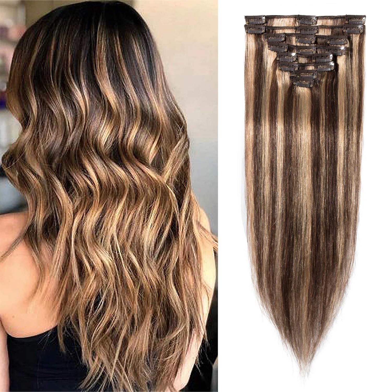 Snoilite Clip in Human Hair Extension 12 Inch 55g 8 Pieces 18 Clips