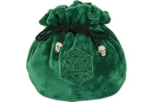 KSNDie Large Dice Bags D&D with Pockets Green Storage Bag D20 Logo for DND RPG Game Dices - Capacity 200+ Dice
