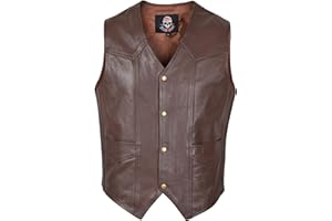 WICKED STOCK Motorcycle Vest for Men-Brown Leather Vest Classic Western Style Biker Vest for Men-Club Riding Vest Riding Gear