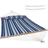 Sunnydaze Quilted Double Hammock for Outside with Pillow, Catalina Beach | 450 lb Capacity, 74" x 55" Bed, 2-Person Hammock without Stand, Large Heavy-Duty Outdoor Hammock for Backyard or Patio