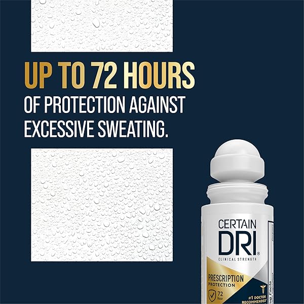 CERTAIN DRI PRESCRIPTION STRENGTH CLINICAL ANTIPERSPIRANT ROLL-ON FOR HYPERHIDROSIS – 72-HOUR SWEAT PROTECTION – FRAGRANCE-FREE – DOCTOR-RECOMMENDED FOR MEN & WOMEN – 1.2 FL OZ (PACK OF 1)