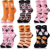 ShinyMatch 6 Pcs Pink Halloween Cozy Fuzzy Sock for Women Coral Fleece | Boo Basket Stuffers, Pink Black Color, Ghost Pumpkin Spider Web Design, Cozy Fluffy Slipper Sock, Fall Halloween Novelty Gift