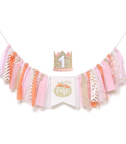 Little Pumpkin Hochstuhl-Banner Für 1. Geburtstag - Rosa Kürbis-Deko Mit Hut, Ballon & Cake-Topper Für Baby-Party