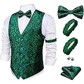 Barry.Wang Men's Velvet Vests Formal Waistcoat Bowtie Set Hanky Cufflinks Armband Wedding Party Tuxedo Vest 6PCS