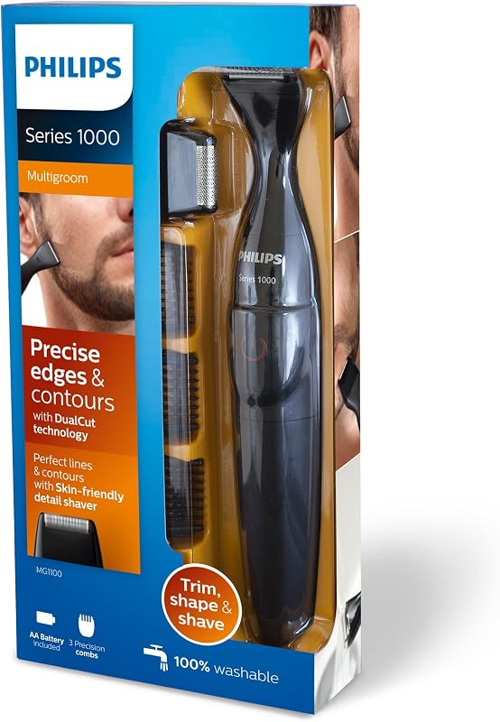 MG1100 / 16 Recortadora de precisión 3 peines de barba y mini afeitadora - con pilas
