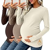 Oakgarden 3 Pack Women's Maternity Thermal Long Sleeve Shirts Crew Neck Fleece Lined Pregnancy Top with Thumb Hole Winter