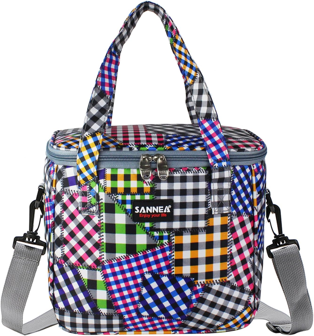 Violet Mist Insulated Durable Lunch Bag Cooler Tote Leak-Proof Liner Large Capacity Picnic Bag For Women Men Kids (Colorful Plaid)
