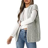 YUNLORIA Womens Fall Sleeveless Chunky Knit Long Sweater Vest Crochet Trendy Open Front Cardigan Sweater Tops Grey