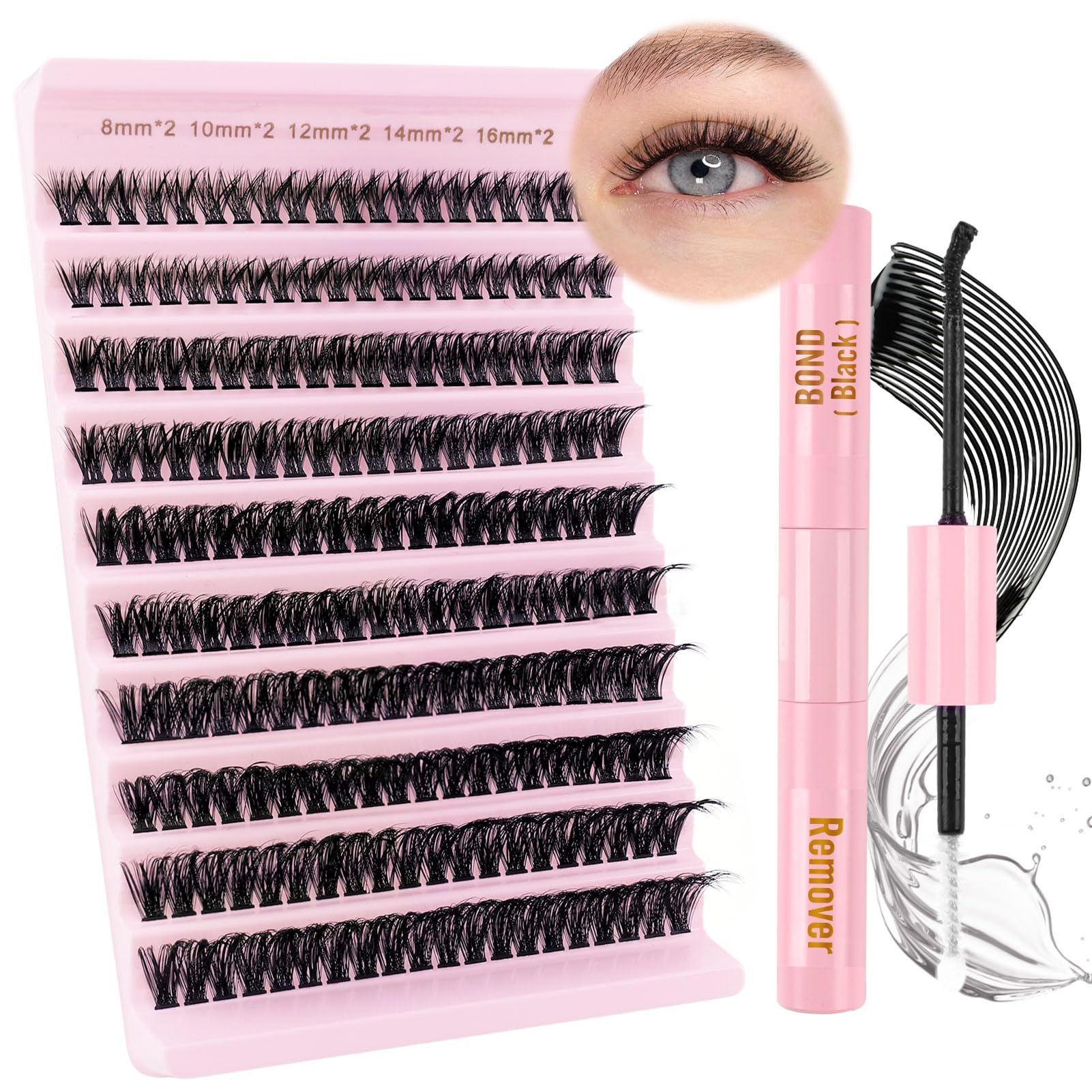Parriparri Individual Lashes with Bond and Remover 60D Cluster Lashes Kit D Curl Eyelash Extension 8-16MM Lash Extension Kit Eye Lash