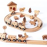 Miosea Wooden Train Set Montessori Toys for Kids Encourage Imaginative Play & Fine Motor Skills Double Side Train Tracks Expandable, Changeable Train Toy for 3 4 5 Years Old Girls & Boys