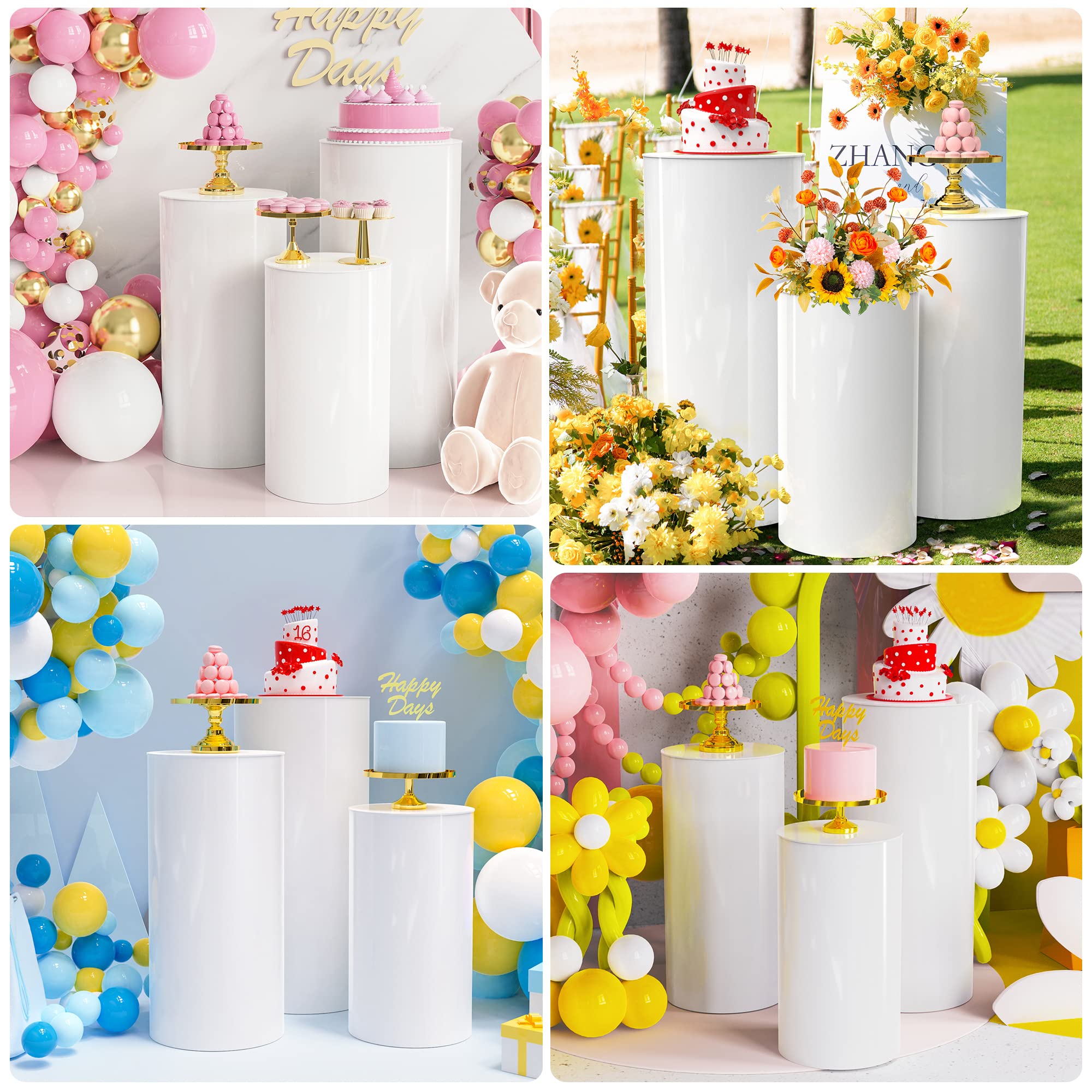 Putros Cylinder Pedestal Stands 3Pcs White Round Cylinder Pedestal Display Plinth Pillars for Wedding Party Decor 35.4''(L),29.5''(M),23.6''(S)