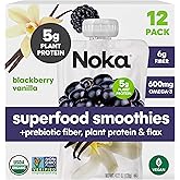 Noka Organic Superfood Smoothie Pouch, Blackberry Vanilla + Prebiotic 12pk | Plant Protein, Flax Seed, No Added Sugar, Vegan, Gluten Free, Prebiotic Fiber for Gut Health, Organic, Shelf Stable