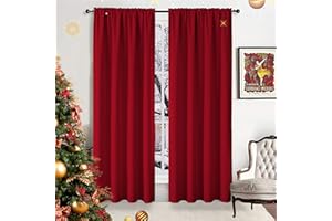 CUCRAF Blackout Curtains 84 inch Long for Living Room, Room Darkening Christmas Decoration Window Curtain Panels, Rod Pocket Thermal Insulated Drapes for Bedroom, 52x84 inch, Red, Set of 2 Panels