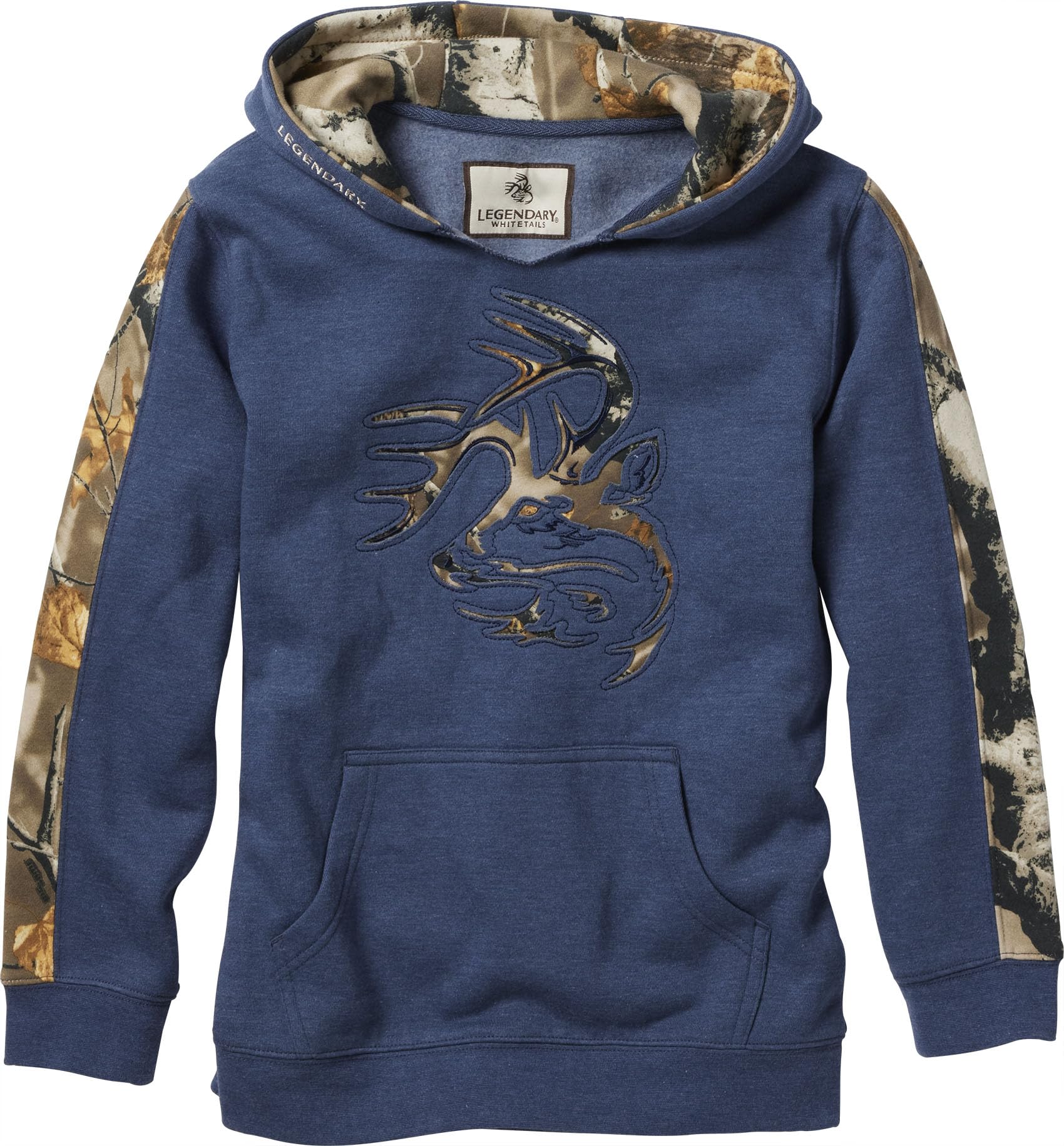 Legendary Whitetails Kids Pullover Hoodie Camo Sweatshirt Comfy V-Neck Design, Crater Lake Blue Heather, SML Image