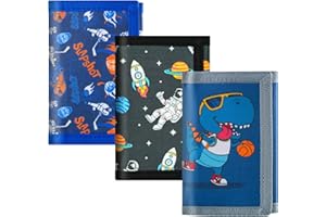 sundee RFID Blocking Wallet,3 Packs Kids Wallet Bulk,Mini Trifold Coin Purse Cartoon Wallet,Front Pocket Wallet with Zipper for Kids,Canvas Outdoor Sports Wallets with Magic Sticker - Apricot