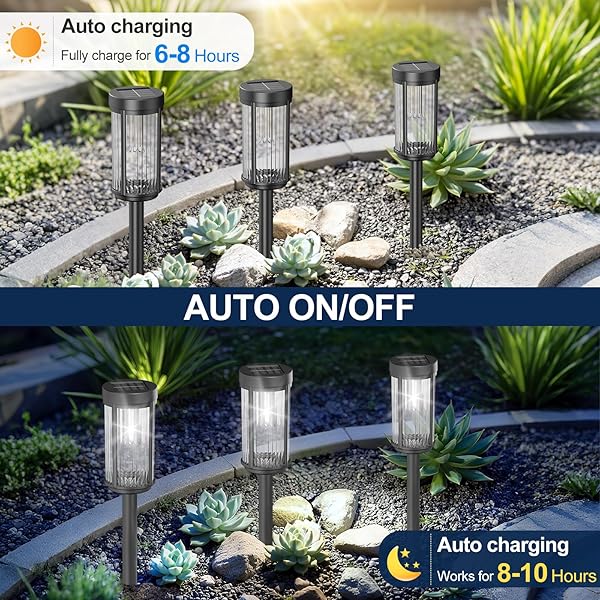 EXCMARK 12 PACK OUTDOOR SOLAR LIGHTS WATERPROOF FOR YARD GARDEN WALKWAY PATHWAY LAWN DECORATIVE CONTEMPORARY LANDSCAPE LIGHTING. (WARM WHITE LIGHT, 12)