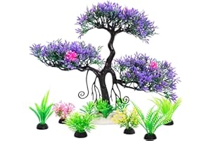 Vtapliea Fish Tank Aquarium Decorations Artificial Plastic Plants Bonsai Tree with Small Aquarium Decorations Kit (Purple 2)