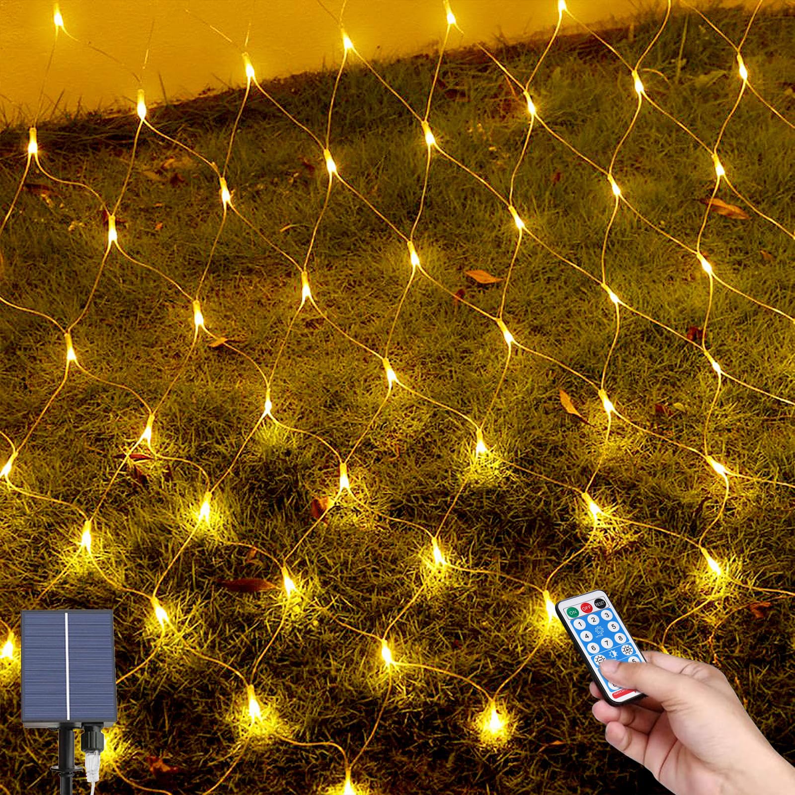 MXJFYY Solar String Lights Outdoor Garden, 2M*3M 198 LEDs Mesh Fairy Lights, 8 Lighting Modes,Waterproof Net Lights with Remote,Christmas net Lights Outdoor for Tree/Window Decorations