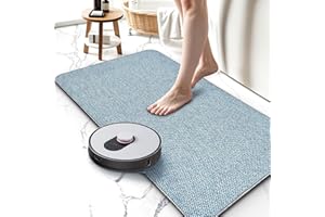 HOMTEB Upgraded Thin Bathroom Rugs, Bath Mat Super Absorbent, Bath Rugs Rubber Backing Non-Slip, Quick Dry Machine Washable, Cozy Cloth Bathroom Mat fit Under Door/Sink/ Bathtub/Area Rug Sets 17''x27''-Blue