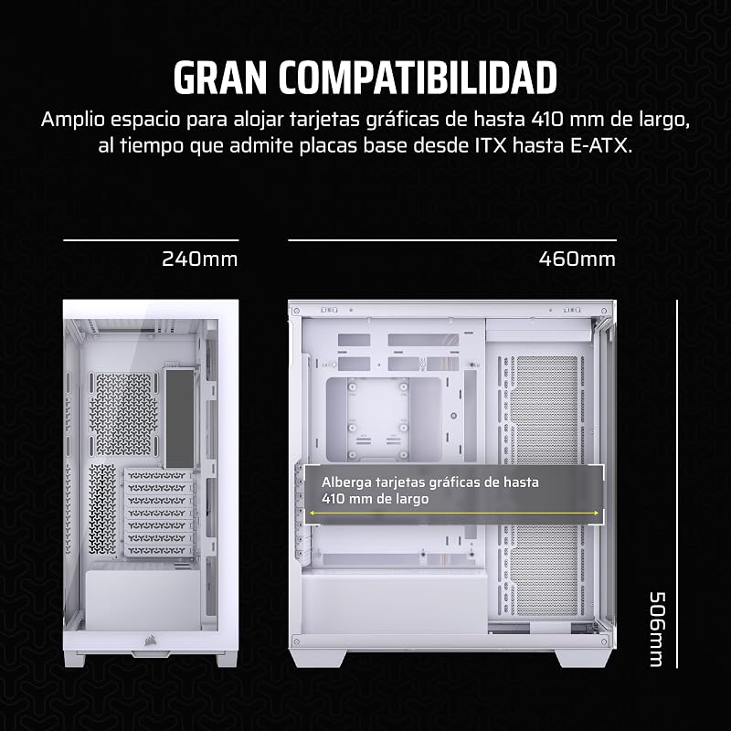 Caixa de PC ATX de meia-torre 3500X - Vidro Panorâmico Temperado - Ligação Reversa Compatível com Motherboard - Sem ventoinhas incluídas - Branco