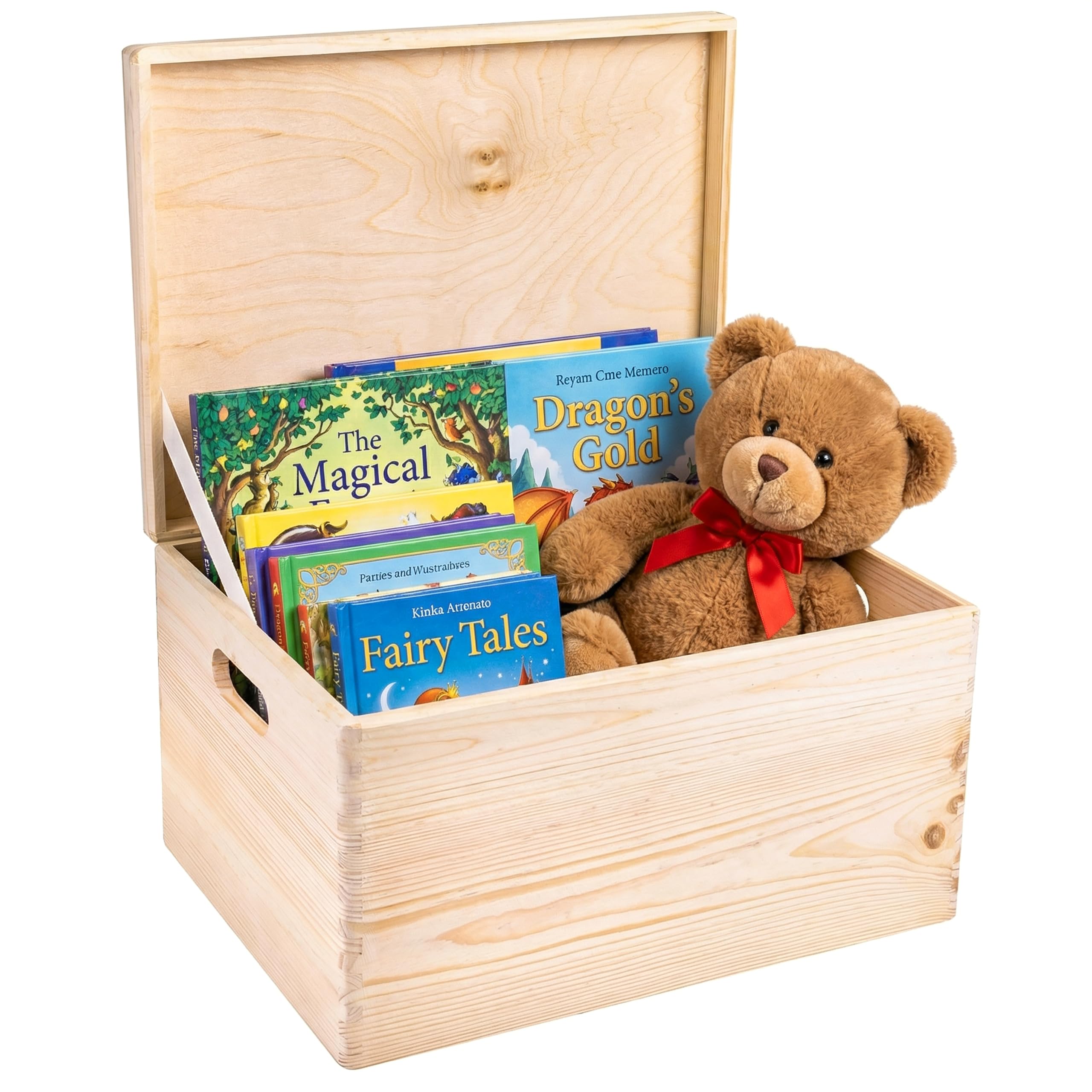 Creative Deco XXL Large Plain Wooden Storage Box Chest | 40x30x24 (+/-1 cm) | Hinged Lid & Handles | Unpainted Easter Gift Box Storage | UNSANDED Wood Keepsake Memory Craft