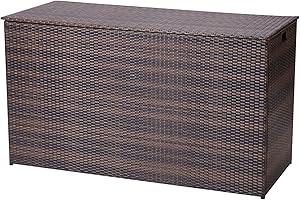 Teamson Home 154 Gallon Outdoor Storage Chest with Side Handles and Waterproof Liner for Cushions, Supplies, Sports Equipment, Garden Tools, Brown