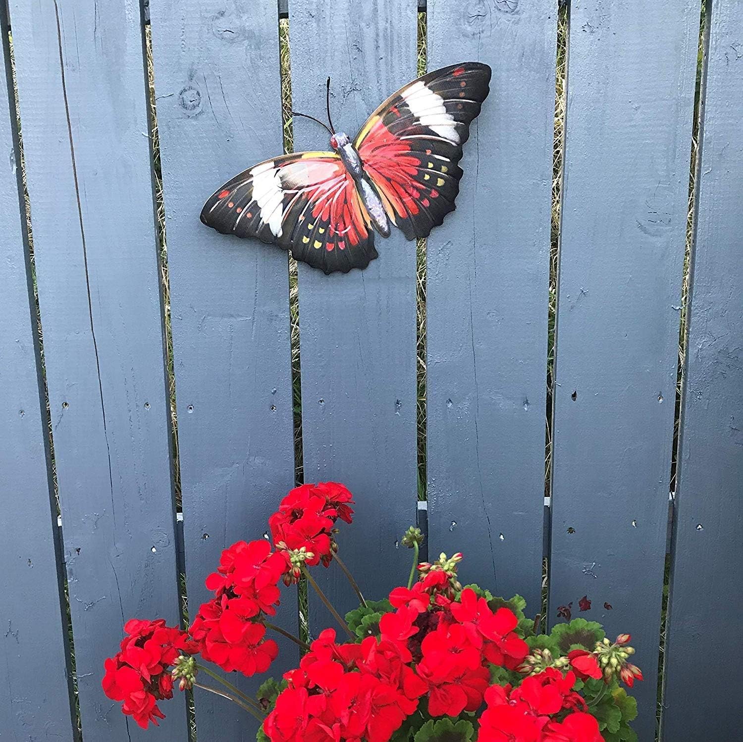 Primus Large Red & Black Metal Garden Butterfly Wall Art for Outdoor Fences Sheds Walls BigaMart