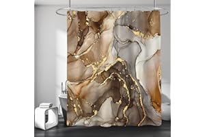 BayNook Brown Marble Shower Curtain, Modern Abstract Fabric Shower Curtain for Bathroom, Luxury Art Decor Brown Gold Ink Texture Watercolor Shower Curtain Set with Hooks 72x72