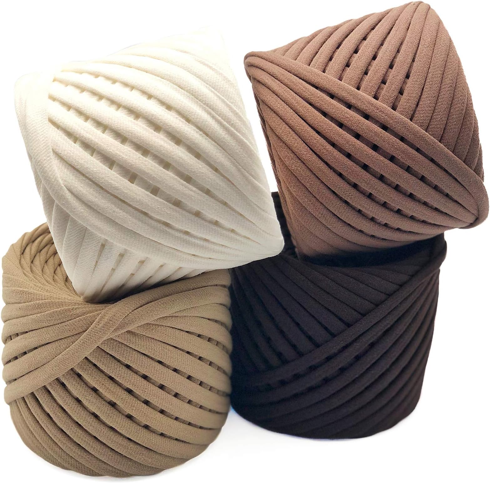 T-Shirt Yarn Fettuccini Zpagetti Set - 4 Balls Total of 218 Yards - Tshirt Yarn Kit for Crocheting - Ribbon Yarn 100% Cotton - Knitting Yarn Ball - T Yarn Organic - Macrame T-Yarn Chicago