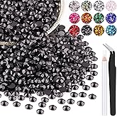2500PCS 5mm Resin Rhinestones in Bulk (Black), Bedazzling Flatback Crystals for Crafts DIY Nail Decoration, Gems Charms for Tumbler Shoes Clothing Fabric with Pickup Pen and Tweezers