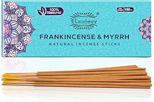 Raajsee Frankincense & Myrrh Incense Sticks, 100%-Natural Charcoal Free Organic Non Toxic Clean Burning Handmade Insence Sticks 100 gm Pack, Meditation Gifts – Spritual Cleansing