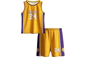 HJSHFUE Kids Basketball Jerseys #24 Classic Mesh Tank Top Shorts for Boys Girls Sleeveless Athletic Training Uniforms