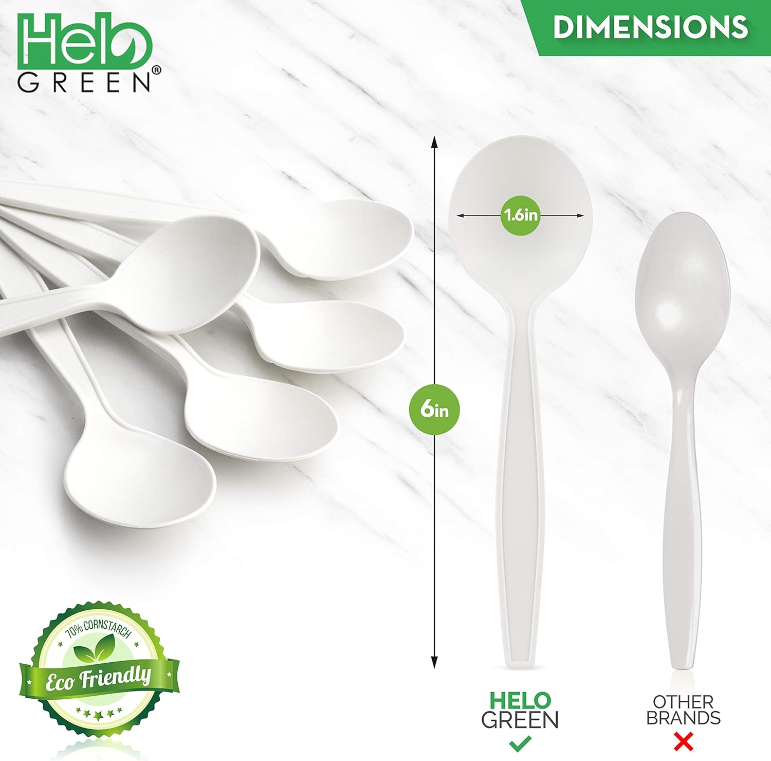 [50 Pack] HeloGreen Eco-Friendly Cornstarch 6" Disposable Soup Spoons: Heavyweight Heavy Duty Elegant Alternative to Plastic Spoons, Plasticware Utensils Cutlery, Ivory: Health & Personal Care