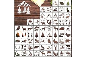RESFLYAR 65 PCS 3 Inch Forest Animals Stencils, Wildlife Paint Stencils Reusable Templates for Painting on Wood, Wilderness Tree Stencil for House Canvas Wall Brick DIY Craft Decorations